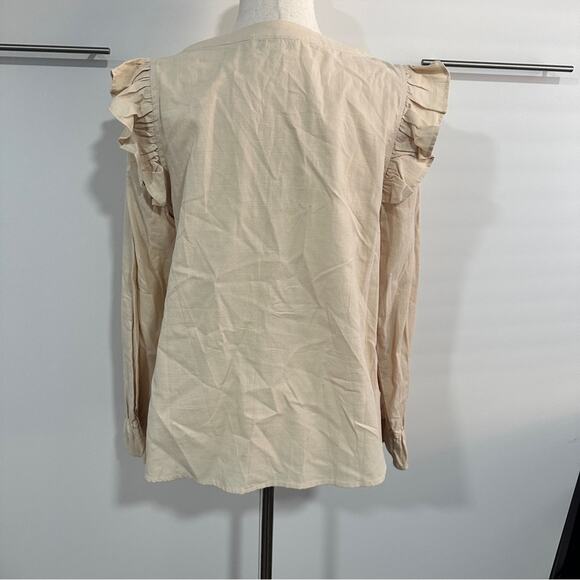 Daisy Lane Size L Cream Cotton Ruffle Button Blouse Top Neutral Farmhouse Rustic - Picture 3 of 11